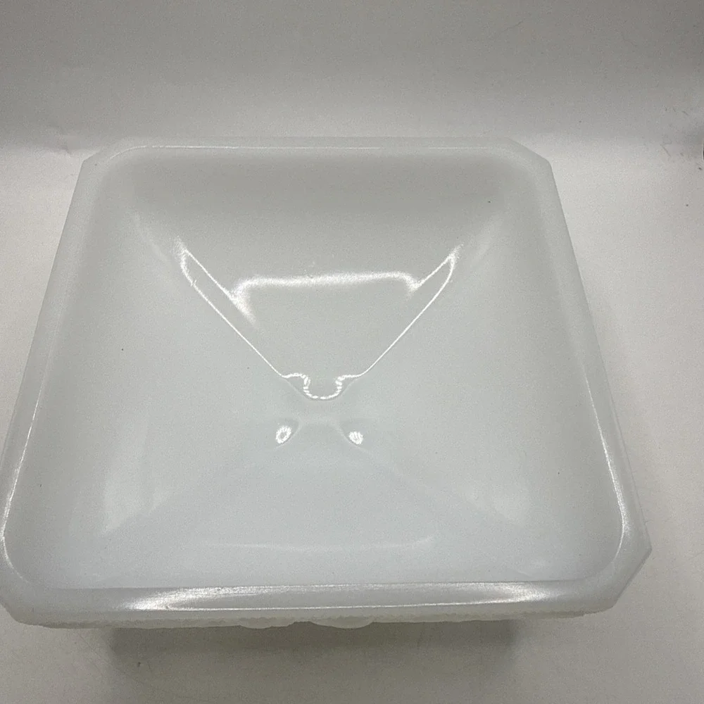 Vintage Jeanette Milk Glass Square Pedestal Candy Dish Acorn & Leaf Pattern